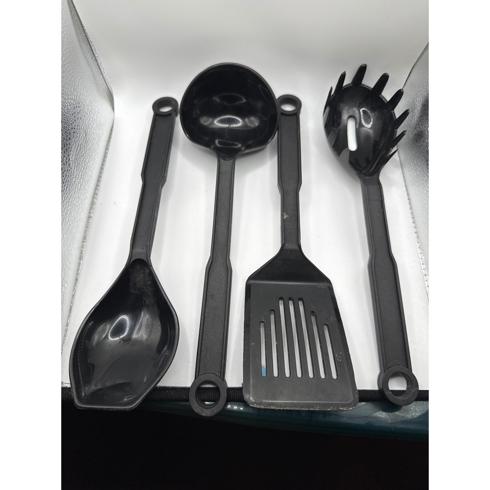 Black Nylon Kitchen Utensil Set 4pc Ladle Spatula Spoon Pasta Server Malaysia